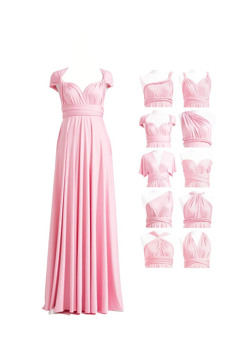 72styles Bridesmaid Convertible Dress with Sleeves Wrap Long Prom Party Infinity Dress for Women Blush Pink - Image 1